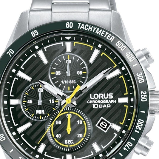 Lorus Mens Steel Case And Bracelet Black Dial Watch