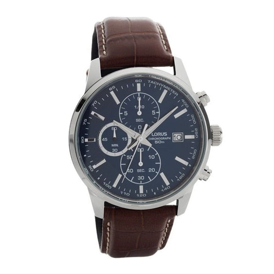 Lorus Mens Steel Case Chronograph Leather Strap Watch
