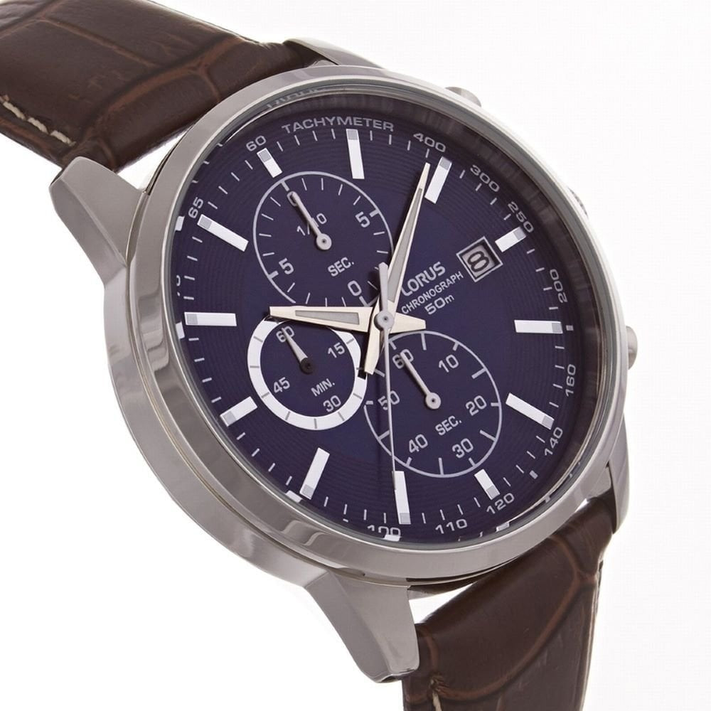 Lorus Mens Steel Case Chronograph Leather Strap Watch