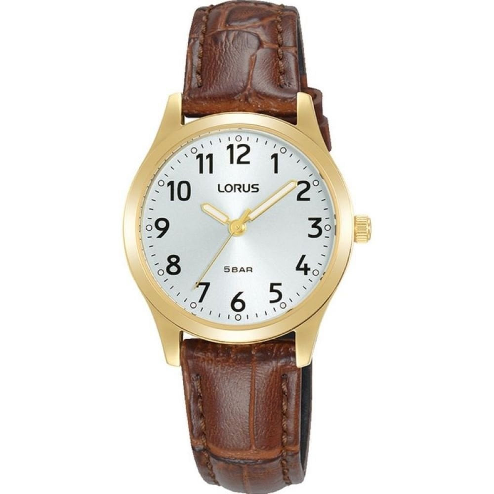 Lorus Womens Gold Case Brown Leather Strap Watch