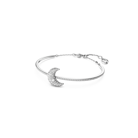Luna bangle Moon, White, Rhodium plated