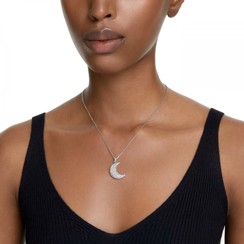 Luna pendant Moon, White, Rhodium plated