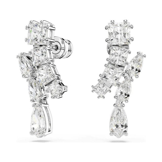 MATRIX MIXED CUTS RHODIUM FINISHED DROP EARRINGS