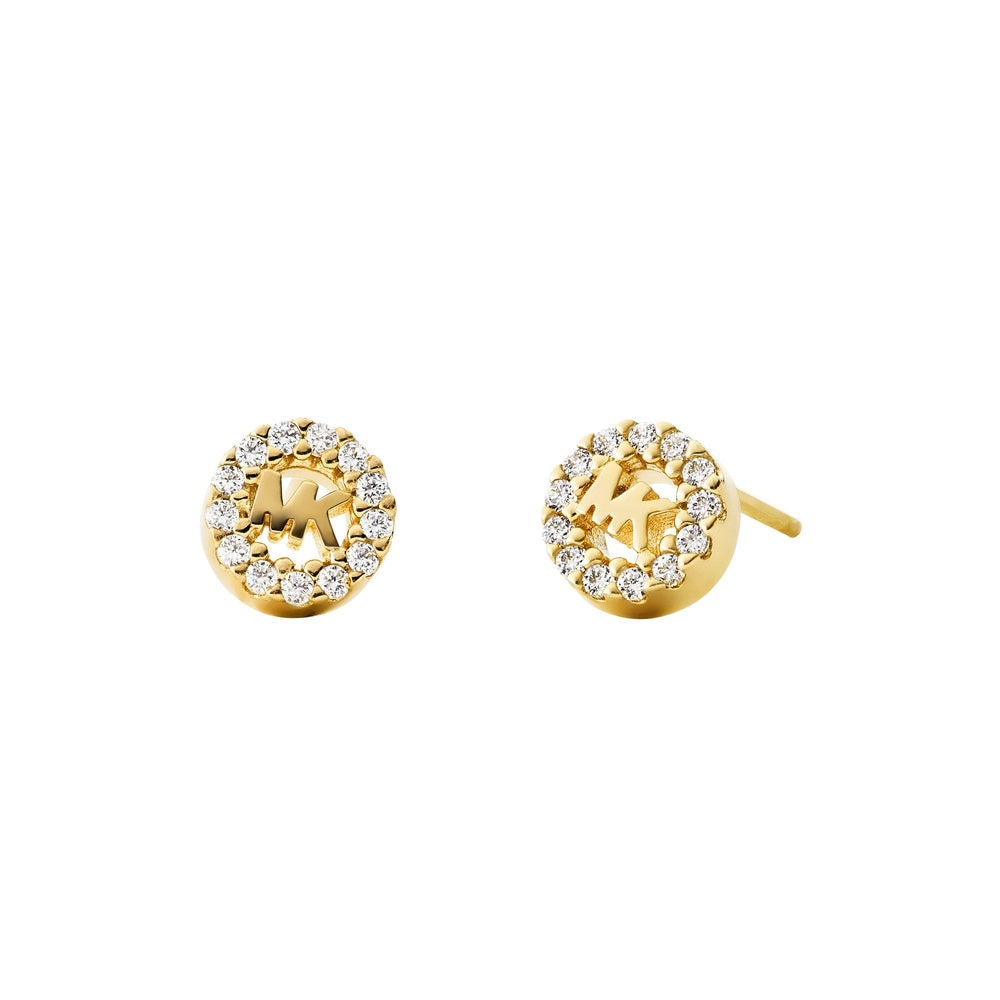 MICHAEL KORS 14CT GOLD PLATED PAVÉ LOGO STUD EARRINGS