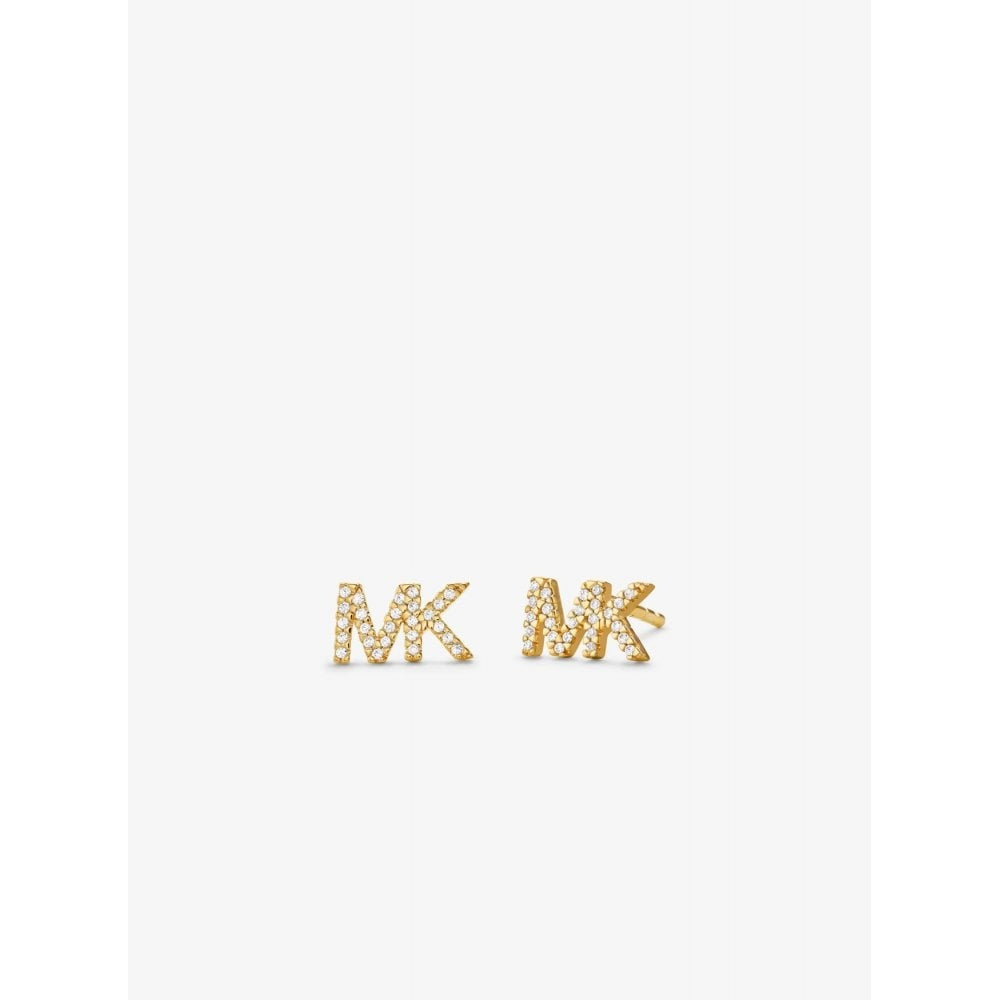 MICHAEL KORS GOLD ON STERLING SILVER MK LOGO STUD EARRINGS
