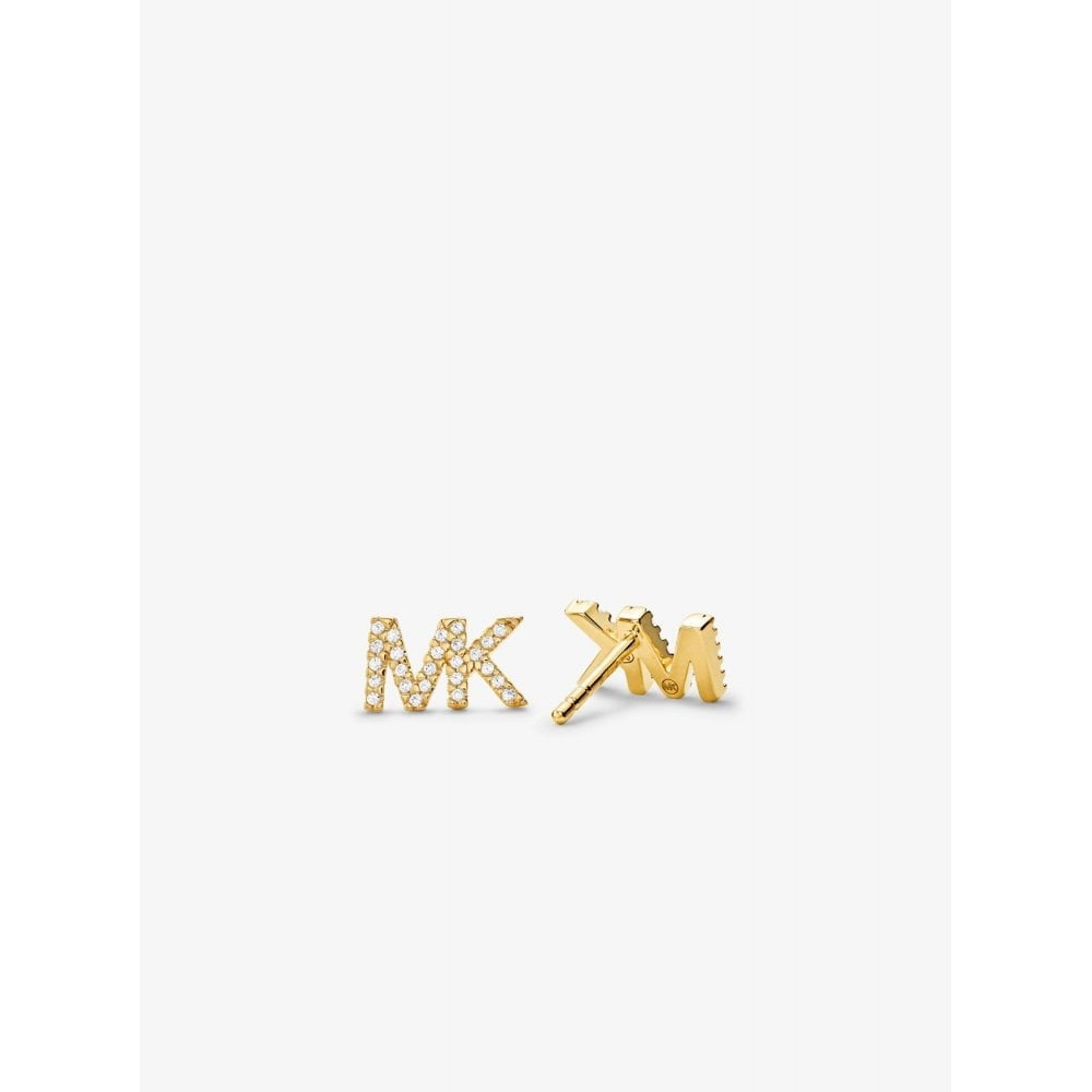 MICHAEL KORS GOLD ON STERLING SILVER MK LOGO STUD EARRINGS