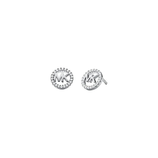 MICHAEL KORS SILVER CIRCLE LOGO STUD EARRINGS WITH ZIRCONIA