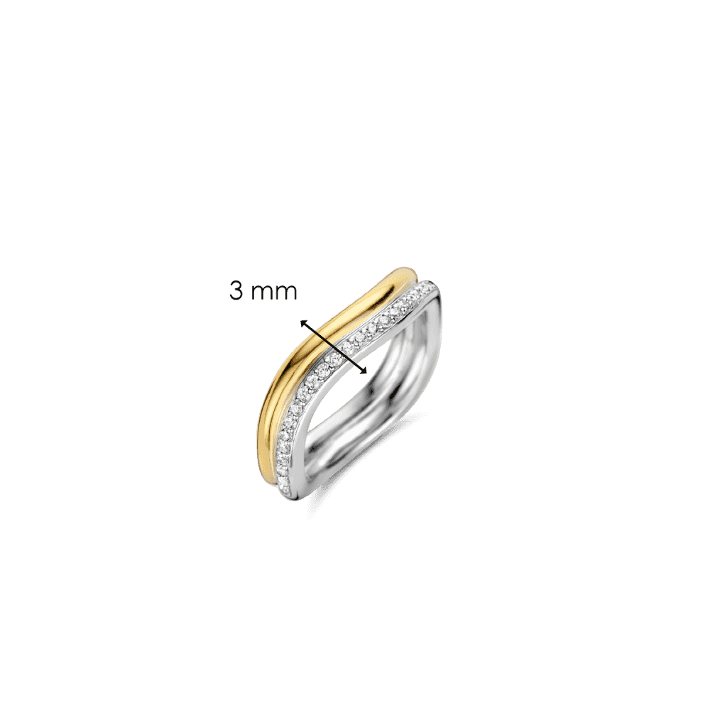 MILANO 2 TONE GOLD & SILVER WAVE BAND WITH PAVE ZIRCONIA