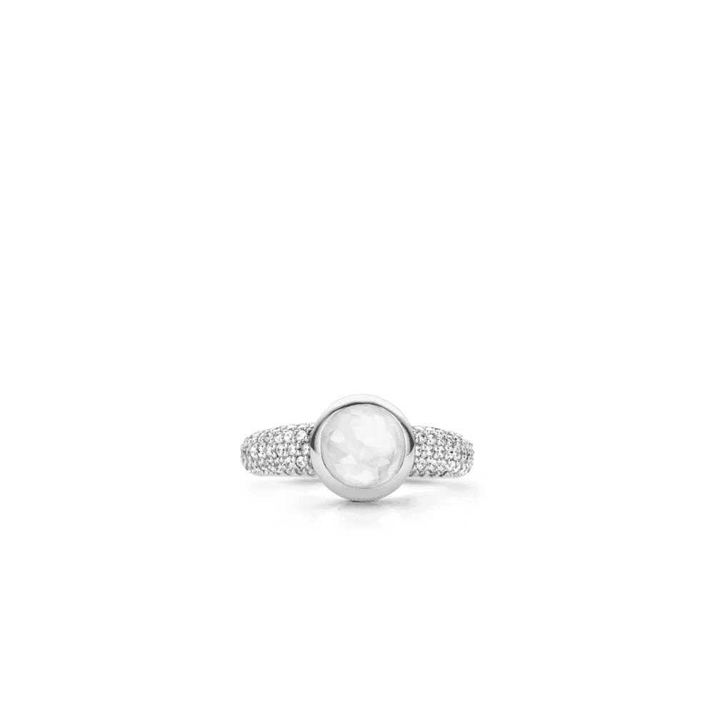 MILANO STERLING SILVER MOTHER OF PEARL & PAVE CUBIC ZIRCONIA RING