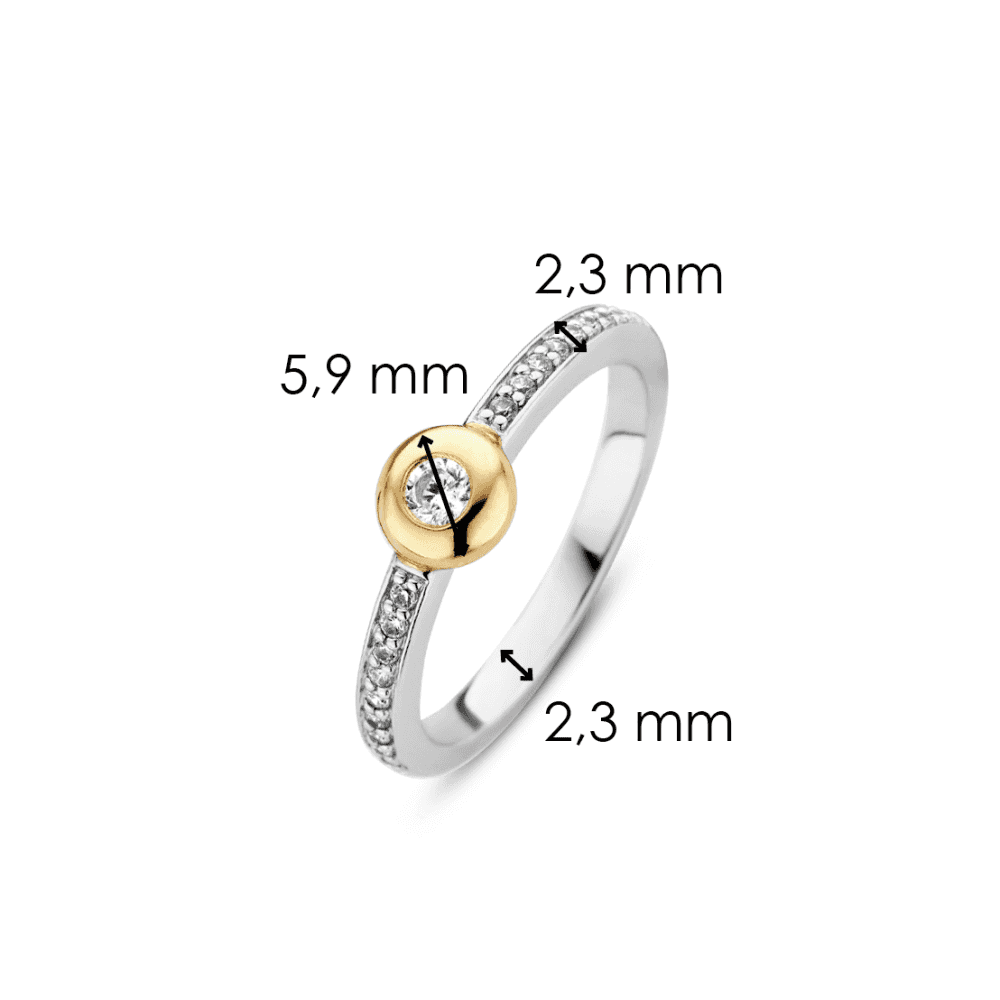 MILANO STERLING SILVER PAVE ZIRCONIA BAND WITH ZIRCONIA & GOLD CENTRE