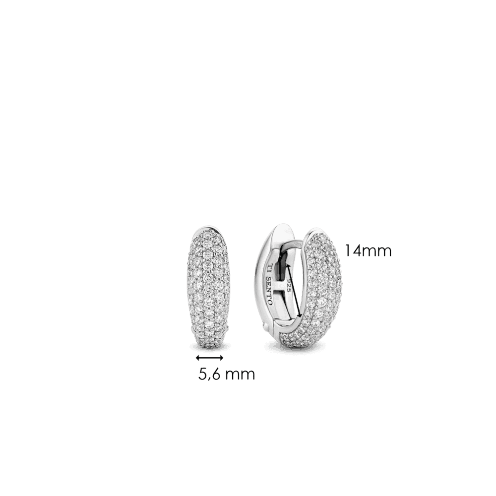 MILANO STERLING SILVER PAVE ZIRCONIA HUGGIE STYLE EARRINGS