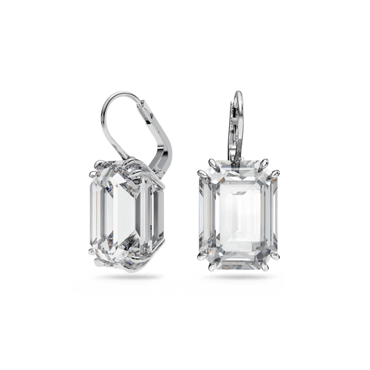 MILLENIA LARGE CLEAR CRYSTAL SILVER RECTANGULAR DROP EARRINGS