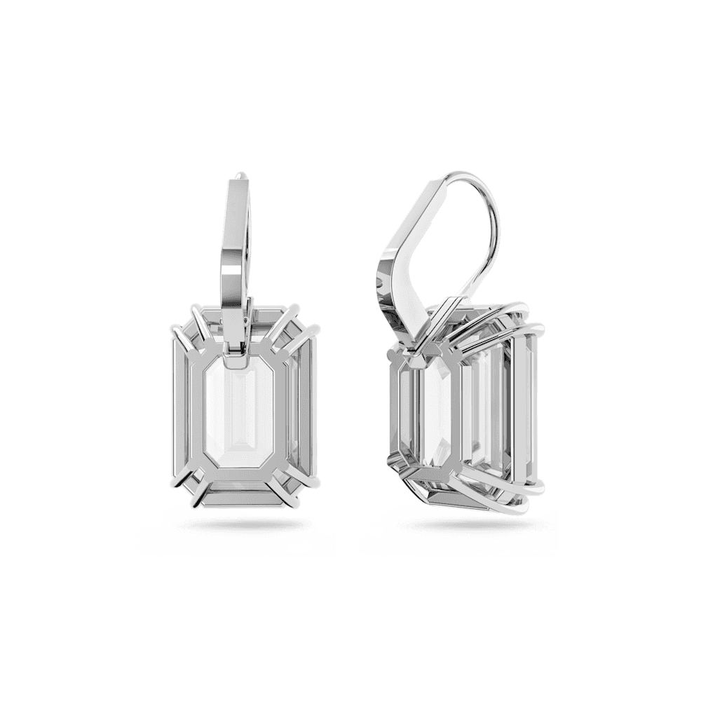 MILLENIA LARGE CLEAR CRYSTAL SILVER RECTANGULAR DROP EARRINGS