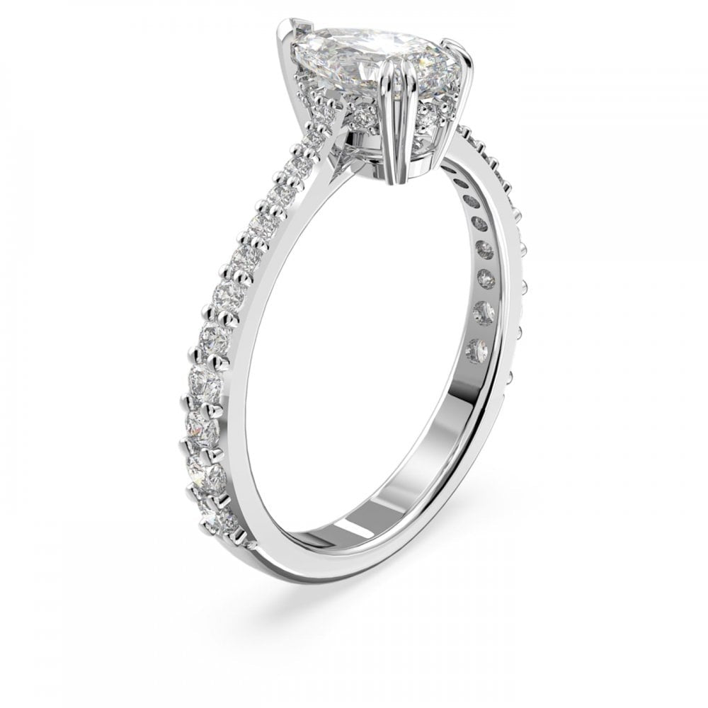 MILLENIA PEAR CUT PAVÉ COCKTAIL RING WITH RHODIUM FINISH
