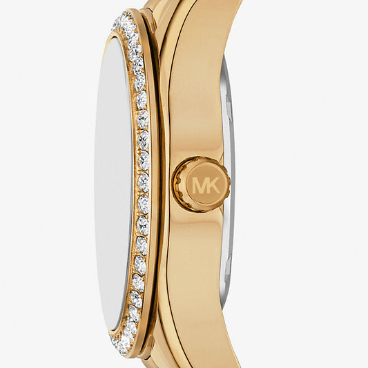 Michael Kors Mini Lexington Pave Green Dial Ladies Gold Stainless Steel Watch