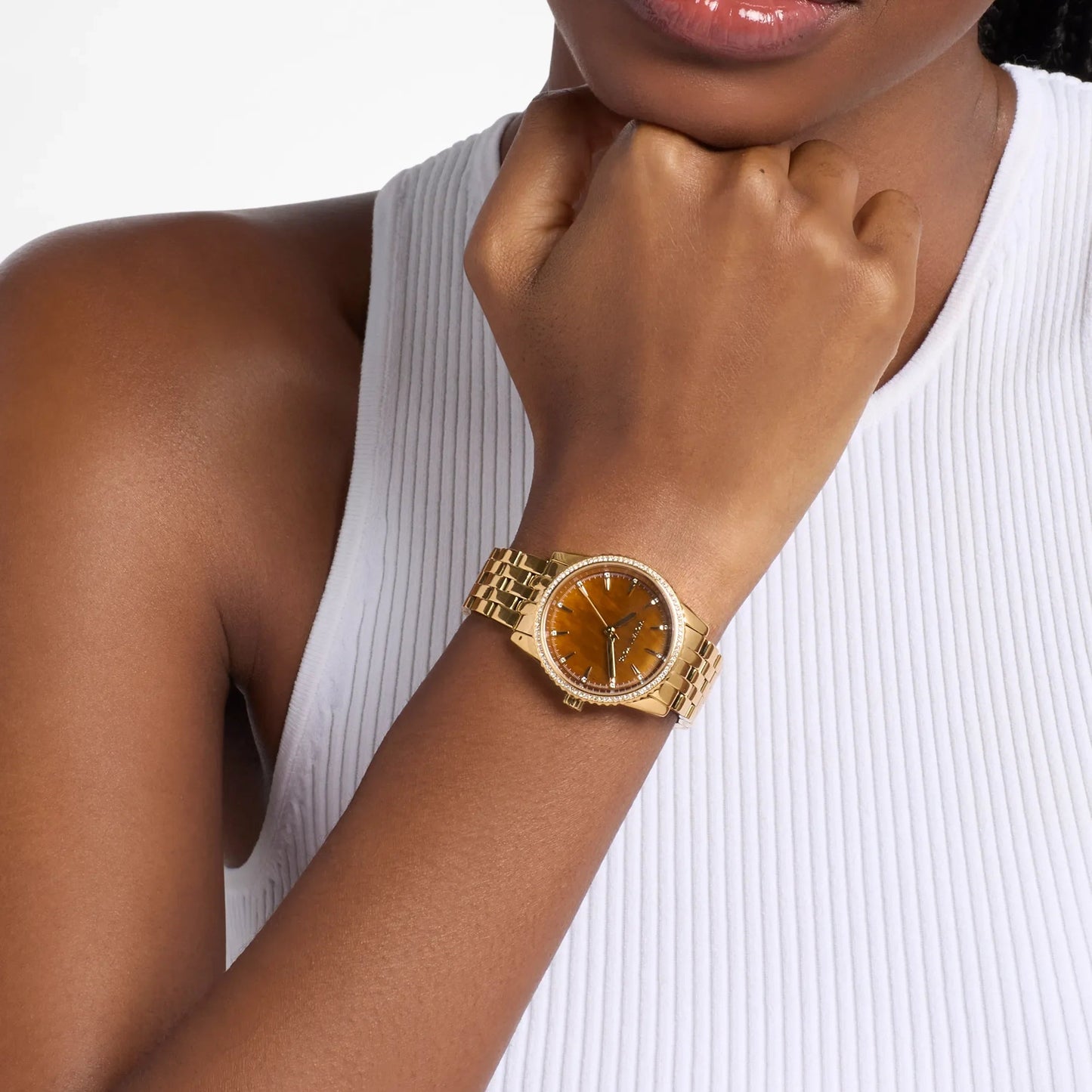 MK BRYANT BROWN DIAL LADIES GOLD STAINLESS STEEL WATCH