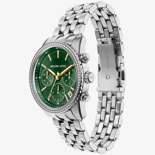 MK BRYANT PAVE GREEN DIAL LADIES STAINLESS STEEL WATCH