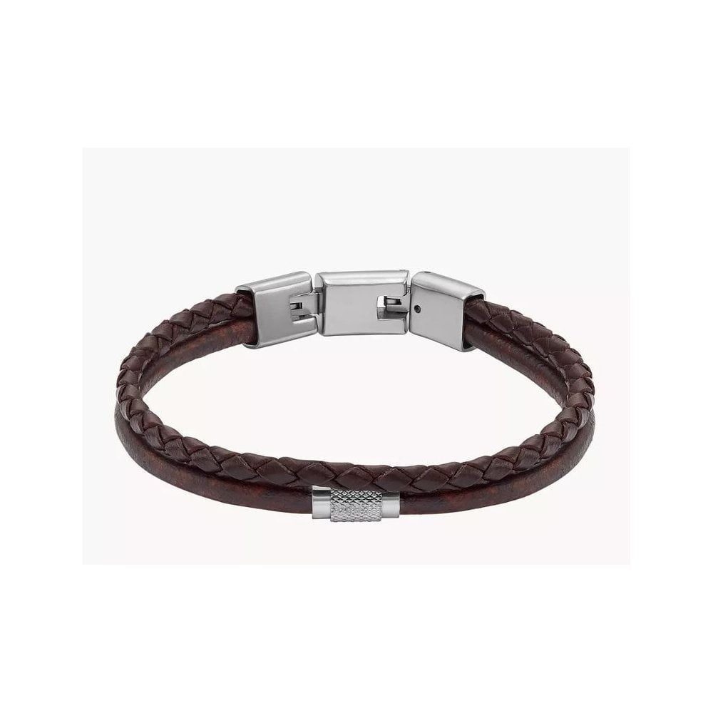 Machine Knurled Texture Brown Leather Multi-Strand Bracelet