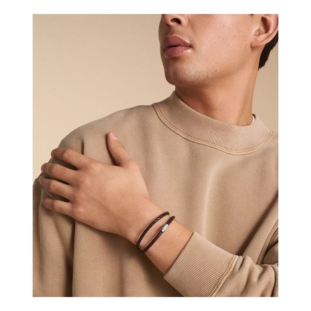 Machine Knurled Texture Brown Leather Multi-Strand Bracelet