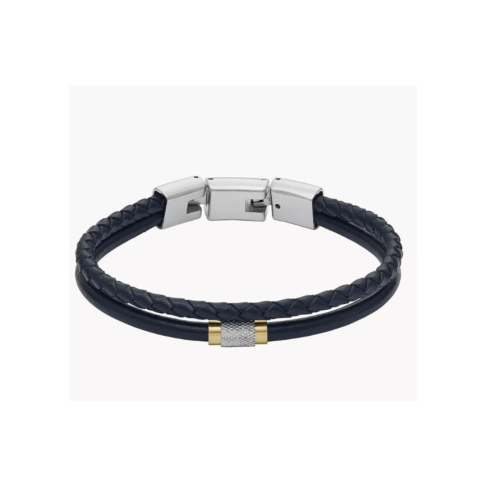 Machine Knurled Texture Navy Leather Multi-Strand Bracelet