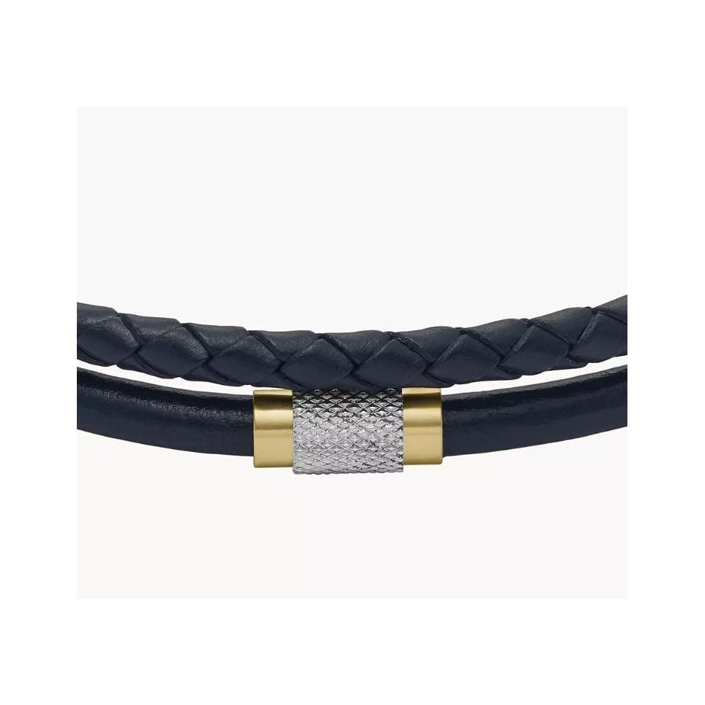 Machine Knurled Texture Navy Leather Multi-Strand Bracelet