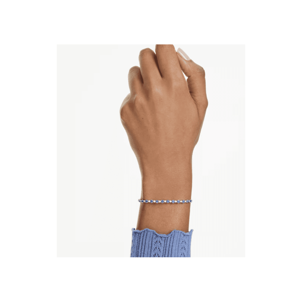 Matrix Tennis bracelet Mixed round cuts, Blue, Rhodium plated