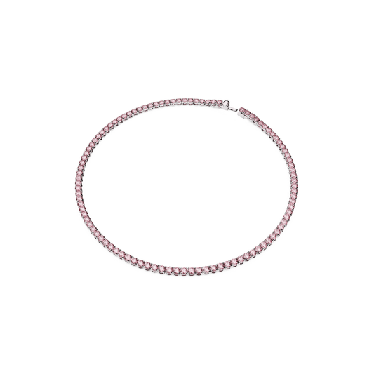 Matrix Tennis necklace, Round cut, Small, Pink, Rhodium plated