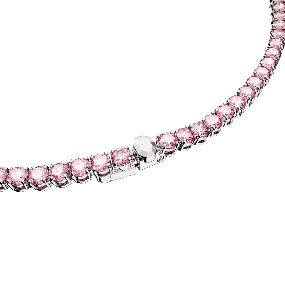Matrix Tennis necklace, Round cut, Small, Pink, Rhodium plated