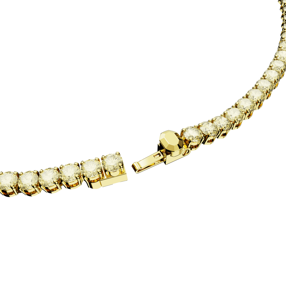 Matrix Tennis necklace, Round cut, Small, Yellow, Gold-tone plated