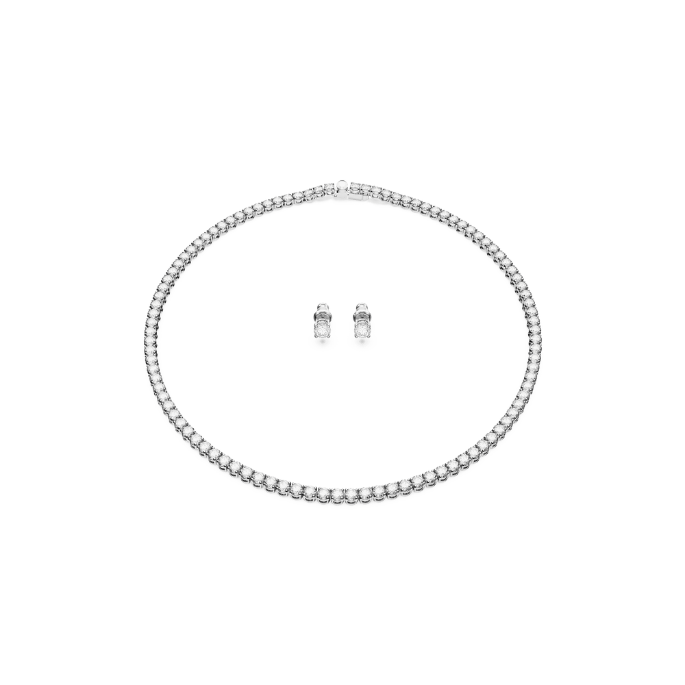 Matrix Tennis set, Round cut, White, Rhodium plated