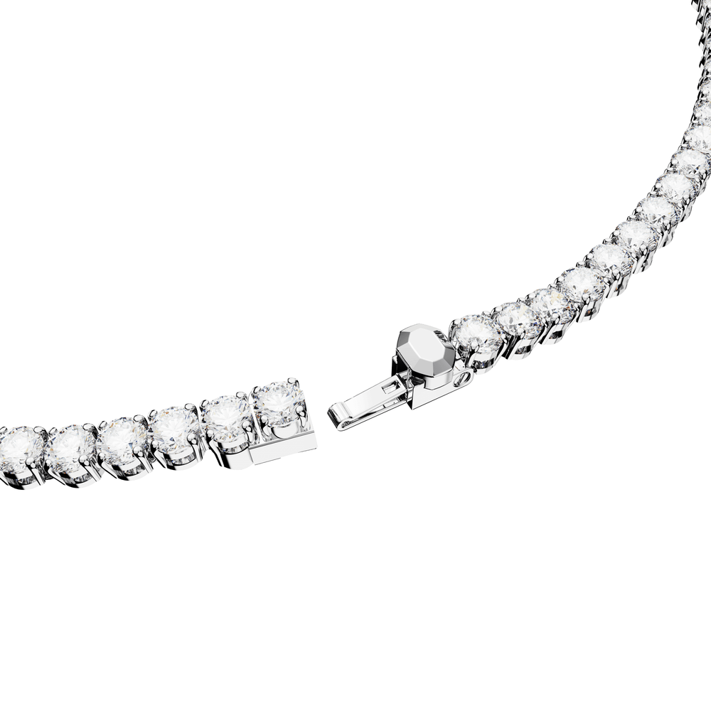 Matrix Tennis set, Round cut, White, Rhodium plated