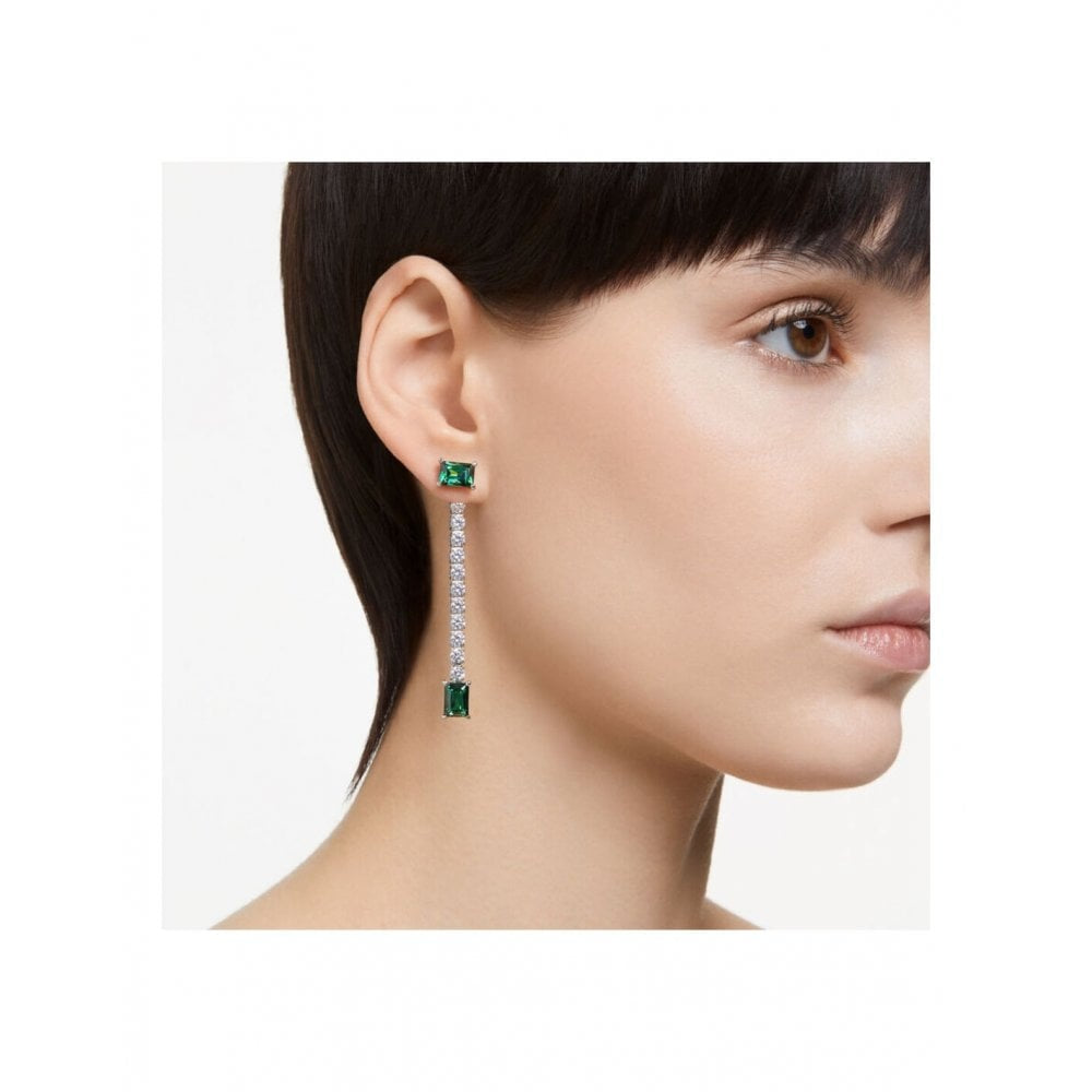 Matrix drop earrings Mixed cuts, Green, Rhodium plated