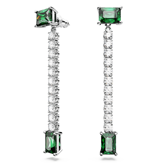 Matrix drop earrings Mixed cuts, Green, Rhodium plated