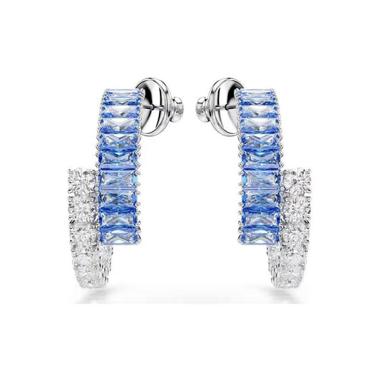 Matrix hoop earrings Mixed cuts, Blue, Rhodium plated
