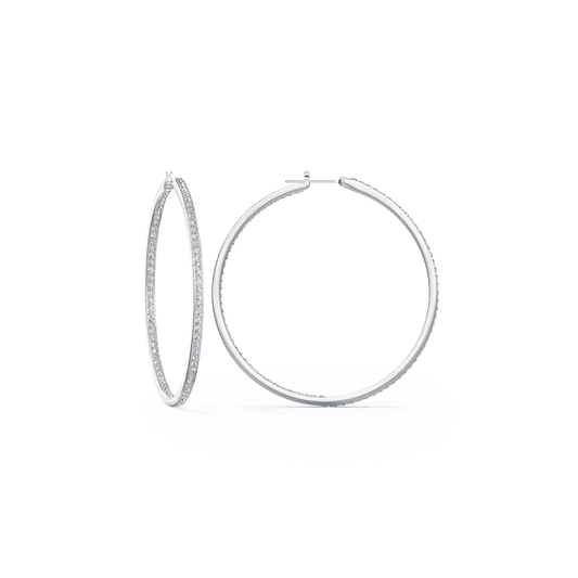 Matrix hoop earrings, White, Rhodium plated