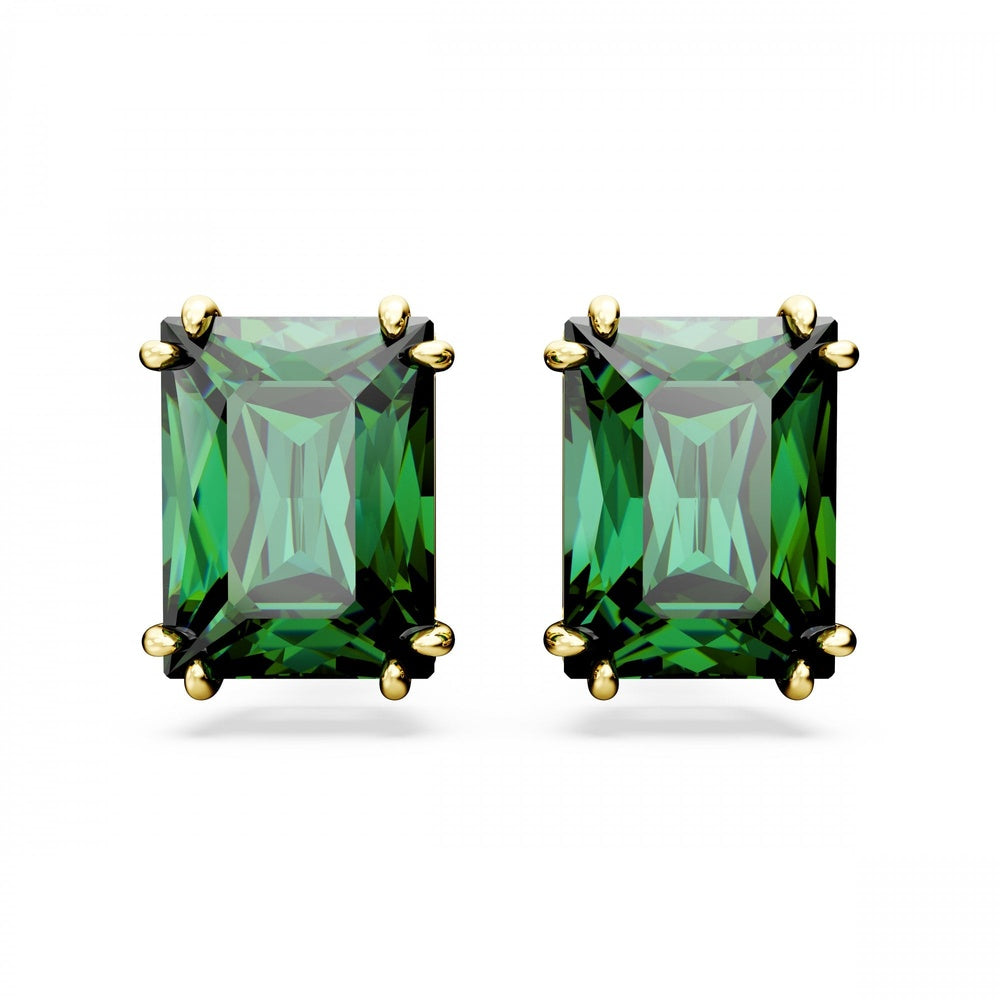 Matrix stud earrings Rectangular cut, Green, Gold-tone plated