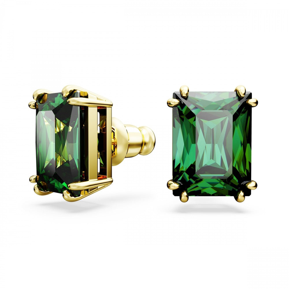 Matrix stud earrings Rectangular cut, Green, Gold-tone plated