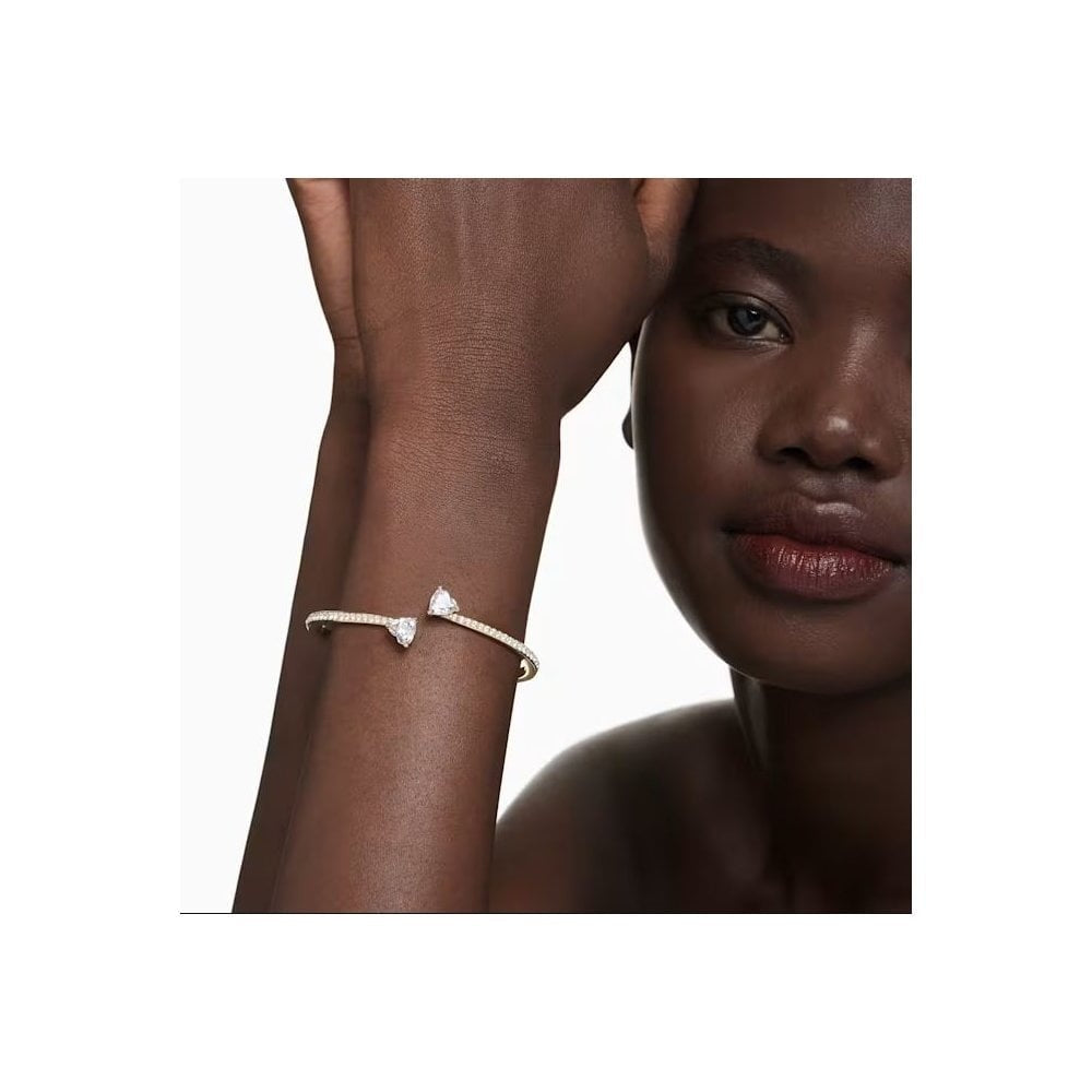 Mesmera Attract bangle Heart, White, Gold-tone plated