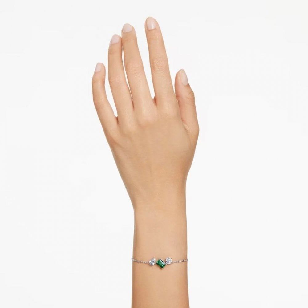 Mesmera bracelet Mixed cuts, Green, Rhodium plated