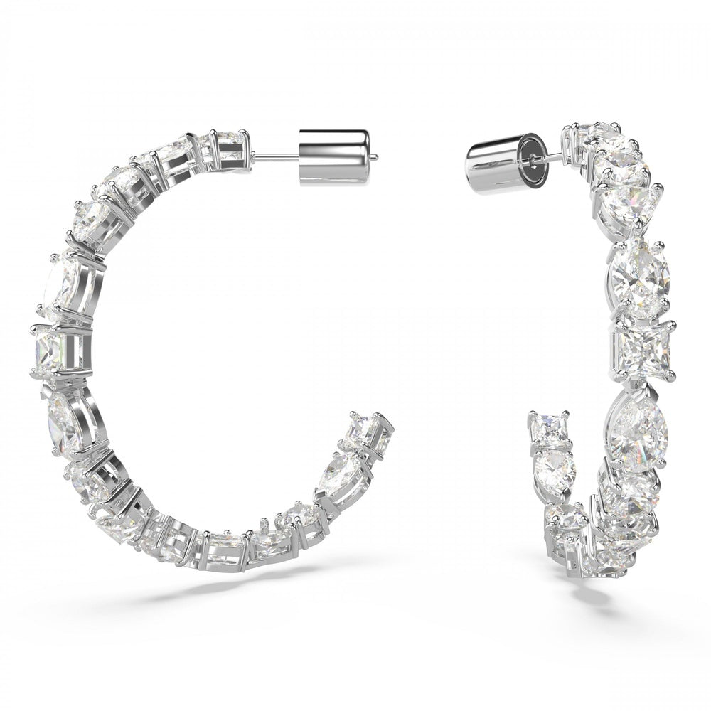 Mesmera hoop earrings Mixed cuts, White, Rhodium plated