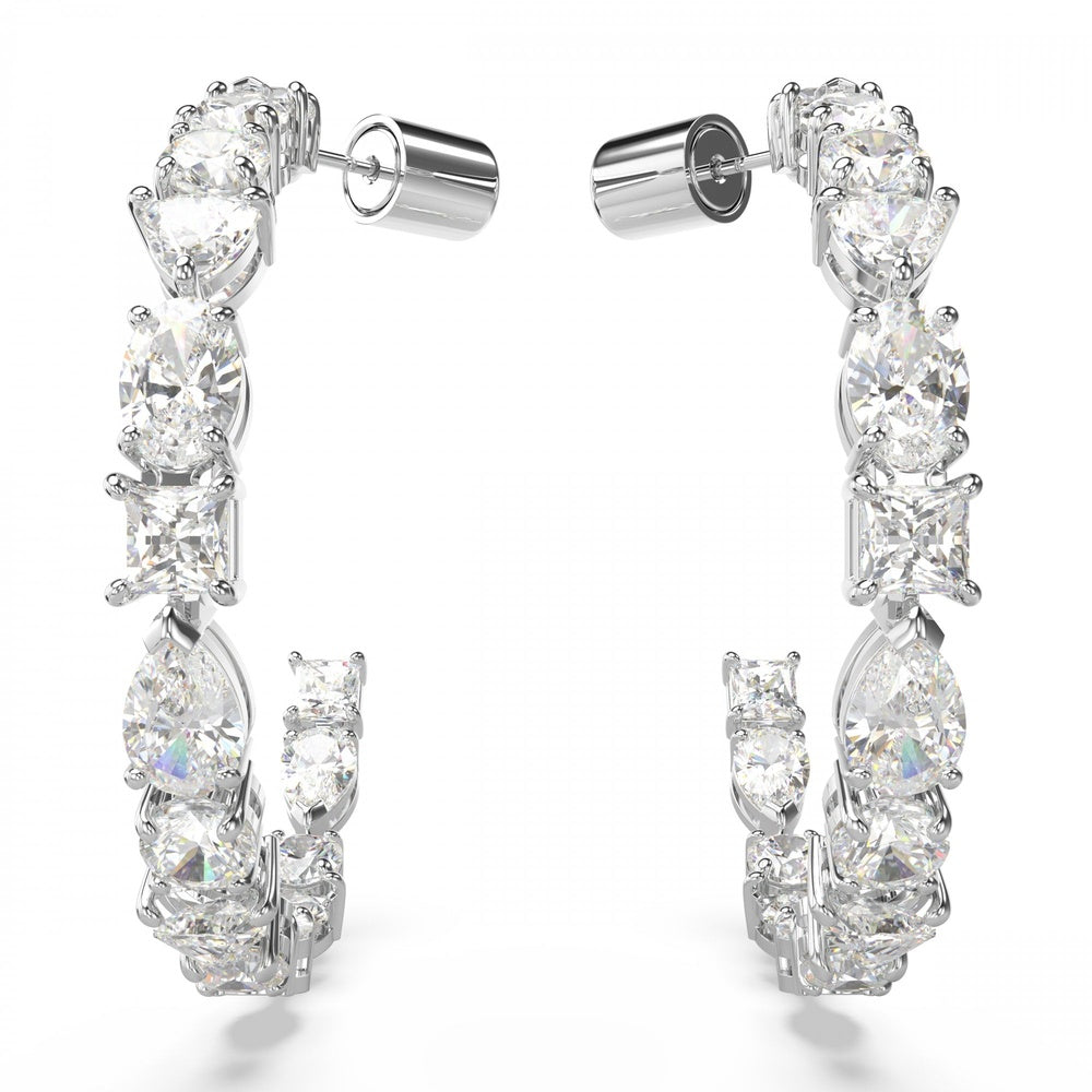 Mesmera hoop earrings Mixed cuts, White, Rhodium plated