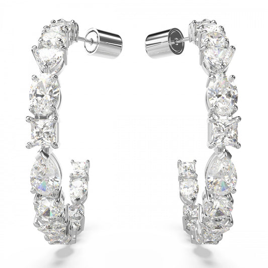Mesmera hoop earrings Mixed cuts, White, Rhodium plated