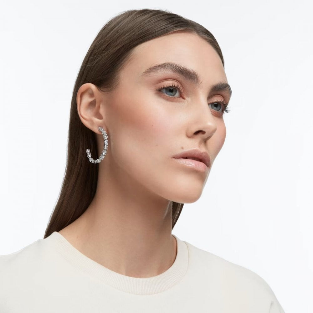 Mesmera hoop earrings Mixed cuts, White, Rhodium plated