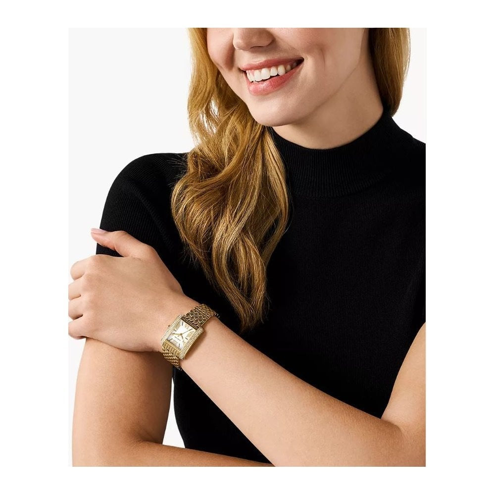 Michael Kors Emery, Three-Hand, White Dial, Ladies Gold-Tone Stainless Steel Watch
