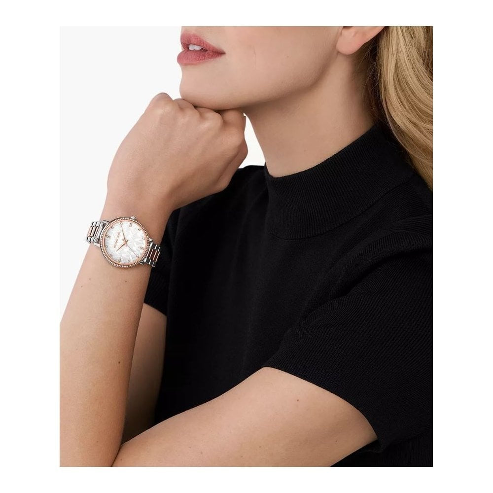 Michael Kors Pyper, Three-Hand, Two-Toned Ladies Stainless Steel Watch