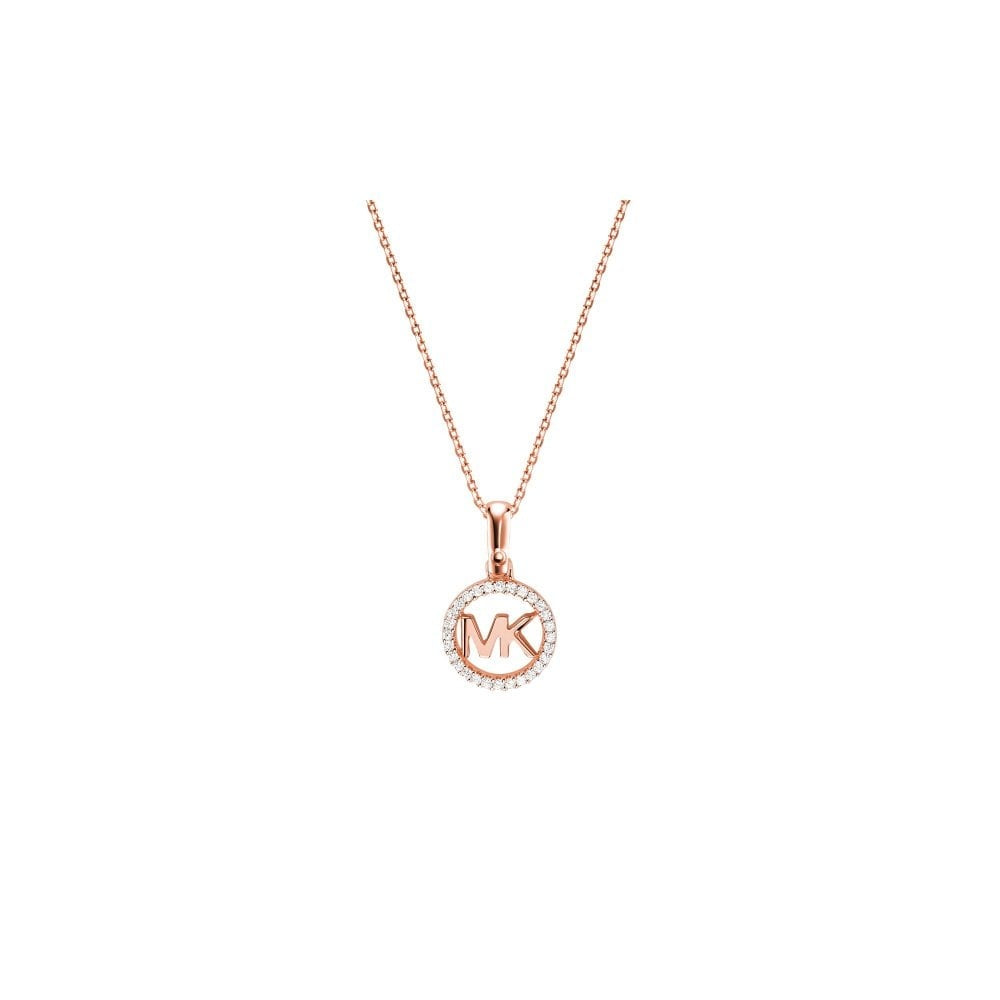 Michael Kors Rose-Gold Plated Sterling Silver Pavé Logo Necklace