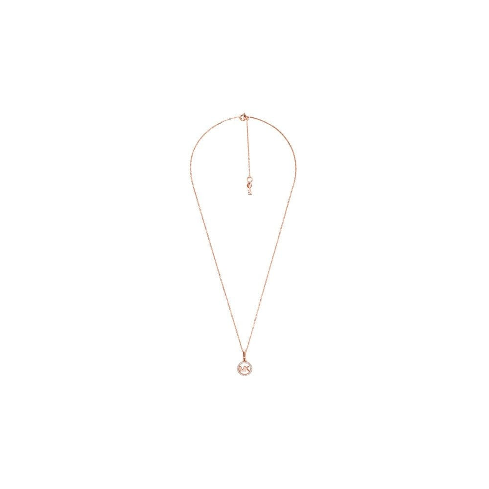 Michael Kors Rose-Gold Plated Sterling Silver Pavé Logo Necklace
