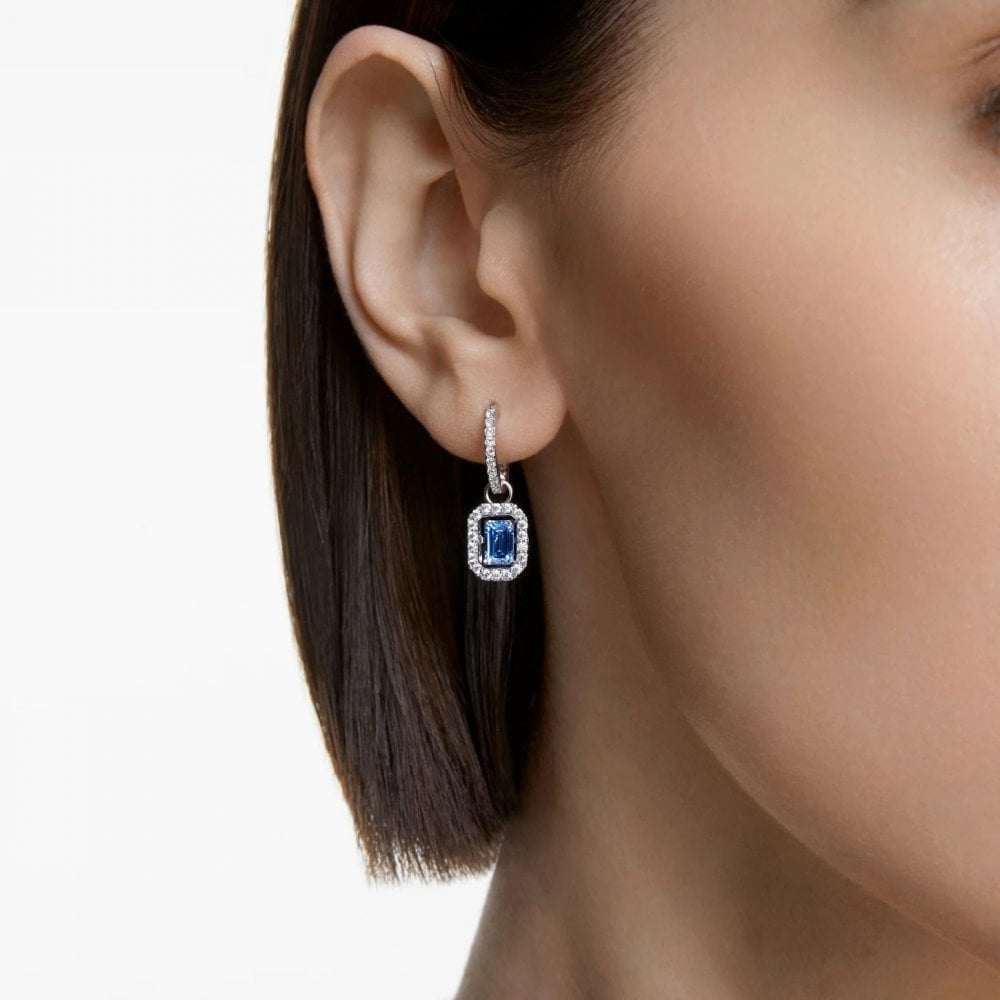 Millenia drop earrings, Octagon cut, Blue, Rhodium plated
