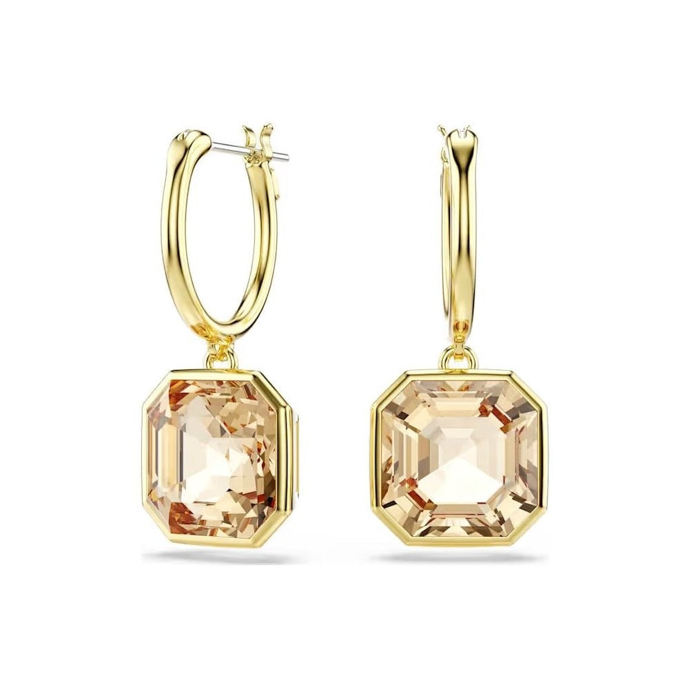 Millenia drop earrings Square cut, Caramel, Gold-tone plated