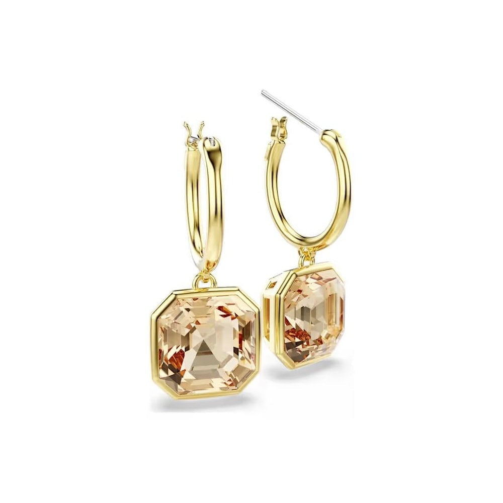 Millenia drop earrings Square cut, Caramel, Gold-tone plated